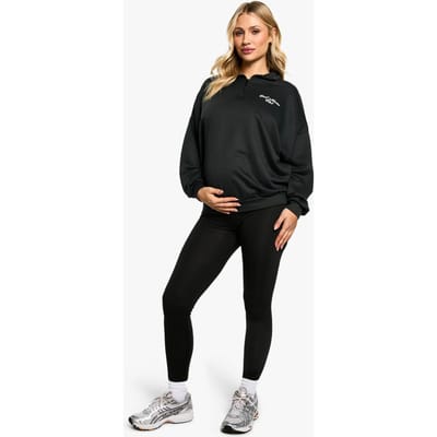 boohoo Dames Maternity Cool Moms Club Slogan Half Zip Sweat & Legging Set | Black | Maat: XL