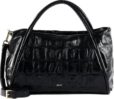 abro Handtas Schoudertas Leather Maxi Cocco Shopper Willow Black Zwart