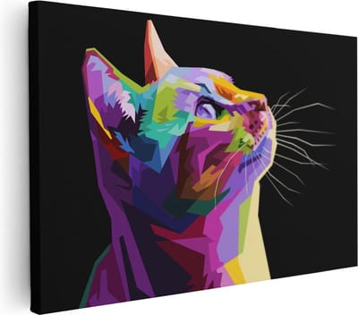 Artaza Canvas Schilderij Poes - 30x20 cm - Klein - Muurdecoratie Abstract - Wanddecoratie Woonkamer - Schilderijen Op Canvas Kleurrijk