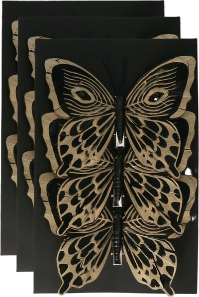 Othmar Decorations vlinders op clip - 9x st - zwart - 12 cm - kunststof -kerstversiering