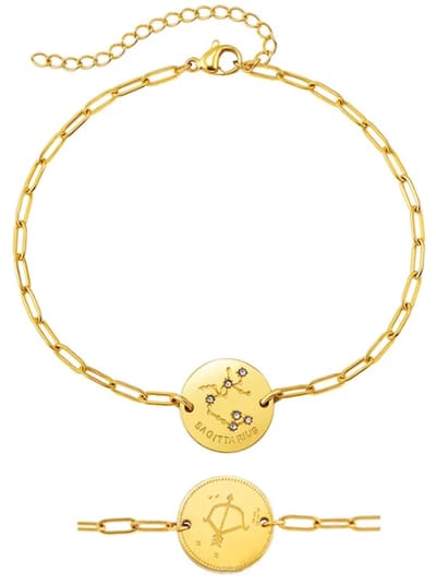 Plux Fashion Boogschutter Armband - Goud - 3mm/18cm + 5cm verlengstuk - Gouden Armband - Sterrenbeeld Armband - Stainless Steel - Boogschutter Sterrenbeeld - Boogschutter Sieraden- Schakel Armband - Sieraden Cadeau - Luxe Style – Roestvrijstaal