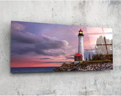 Panorama Glasschilderij - Landschappen - Vuurtoren - 92 x 36 cm