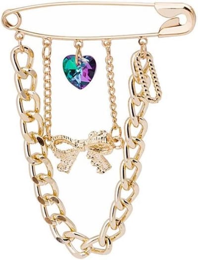 Fako Bijoux® - Sierspeld - Sjaalspeld - Vestsluiting - Vestspeld - Ketting - Hartje & Strikje - 55mm - Goudkleurig