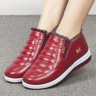 Bottes de Neige Imperméables en Cuir Antidérapant Chaussures en Coton d'Hiver Bottes en Coton Chaudes en Polaire pour Femmes 38 rouge