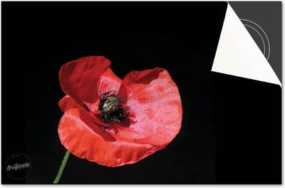 Inductie beschermer 90x52 - afdekplaat inductie mat - Dietrix Kookplaat beschermer - DELUXE - Bloemen en Planten - Klaproos op zwart