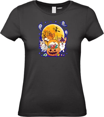 Dames t-shirt Halloween Hondjes | Halloween kostuum kind dames heren | verkleedkleren meisje jongen | Zwart | maat XS
