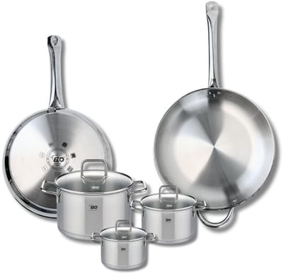 Set van 2 Bakpannen 28 en 32 cm en 3 Kookpotten 12, 14 en 20 cm Elo Profi Citrin