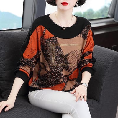 T-shirt met lange mouwen voor dames In lente en herfst Nieuwe stijl Middelbare leeftijd Moeder Modieus basis-T-shirt voor dames Losse grote maat Buik bedekkende top M brown