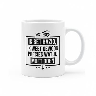 “Ik Ben Bazig” Grappige Nederlandse Quote Mok – Bazige Humor Koffiemok 330 ml