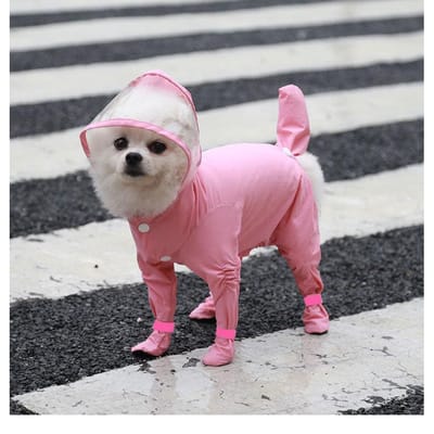 Tractie Puppy Vierpotige Regenjas Waterdicht Allesomvattend Kleine Hond Met Poten Grote Beer Teddy Huisdier Regenachtige Dag Hondenkleding (pink,S) roze