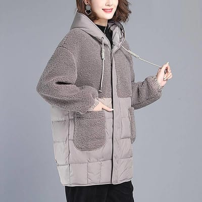 Katoenen kleding Halflange katoenen dameskleding Nieuwe verdikte katoenen kleding Koreaanse stijl losse grote maat moeder imitatie lamswollen jas XXXXL grijs