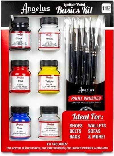 Angelus Basis Set voor leer verven | Cadeauverpakking | Leerverf + Penselen | 5 kleuren |