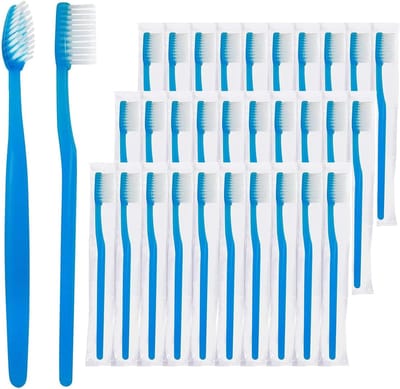Wegwerp Tandenborstels - Individueel Verpakt - Hygiënisch Gebruik - Zachte Borstels - 50 Stuks - Blauw