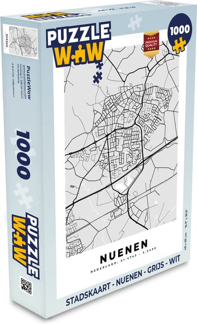 Puzzel Stadskaart - Nuenen - Grijs - Wit - Legpuzzel - Puzzel 1000 stukjes volwassenen - Plattegrond