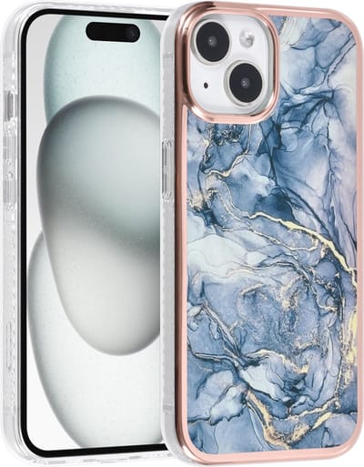 Multimedia & Accessoires Siliconen Marmer Harde Back Cover Case Hoesje geschikt voor Apple iPhone 15 Plus – TPU – Harde Plastic – Grijs