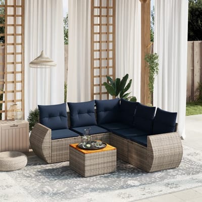 vidaXL - 6-delige - tuinbankset - met - kussens, - grijs - polyrotan
