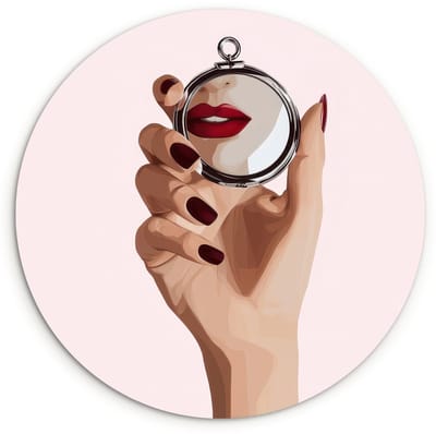WallCircle® Wandcirkel 120x120 cm - Muurcirkel Spiegel - Rode lippen - Muurdecoratie woonkamer - Wanddecoratie slaapkamer - Kamer decoratie accessoires - Ronde schilderijen XXL