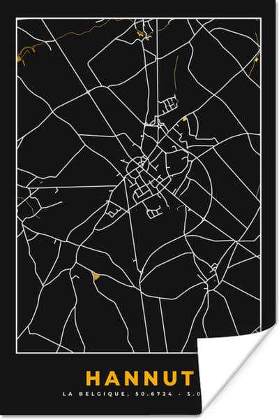 Poster Kaart - Hannut - Goud - Stadskaart - Plattegrond - 120x180 cm XXL