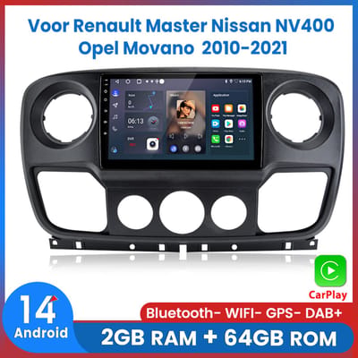 Awesafe Geschikt Voor Renault Master / Nissan NV400 / Opel Movano - 2GB + 64GB 4Core - 10.1 inch Android 14.0 CarPlay Autoradio - Draadloos CarPlay & Android Auto - Bluetooth & WiFi - GPS Navigatie - 2010 2011 2012 2013 2014 2015 2016 2017 2018 2019