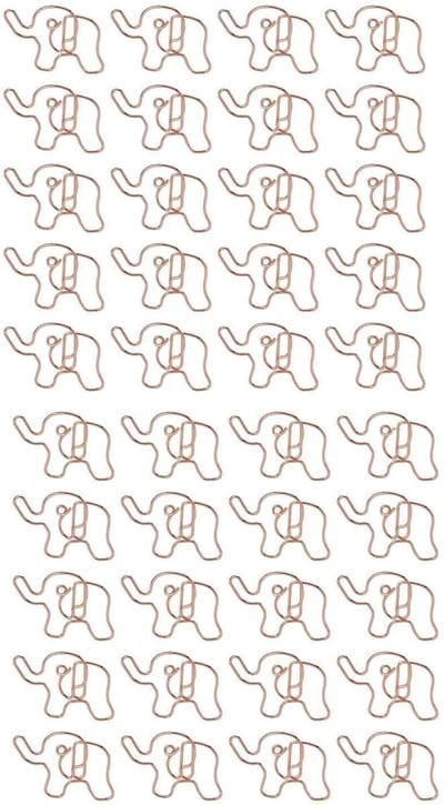 Dailygoods- Paperclips 40 Stuks - Olifantvormige Paperclips - Metalen Paperclips - Roze Gouden Paperclips - Bladwijzers - Duidelijke Doos