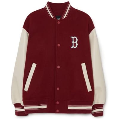 MLB Boston Red Sox Letter Logo Gesplitst Enkele Rij Knopen Baseballjack Uniseks jassen Wijnrood 3AJPB0131-43WIS S beige