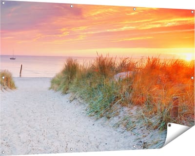 Gards Tuinposter Strand en Duinen bij Zonsondergang - 150x100 cm - Tuindoek - Tuindecoratie - Wanddecoratie buiten - Tuinschilderij