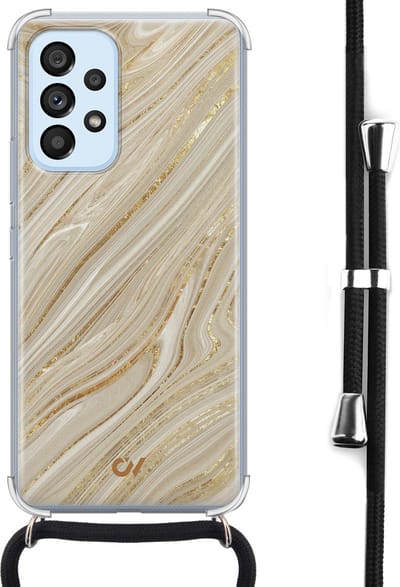 Telefoonhoesje met koord geschikt voor Samsung A53 - Golden Marble - Inclusief koord - Transparant, Goud - - Crossbody beschermhoes - Met Telefoonketting