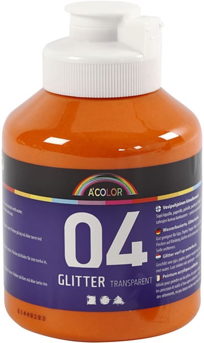 Acrylverf met glitters, oranje, 500 ml/ 1 fles