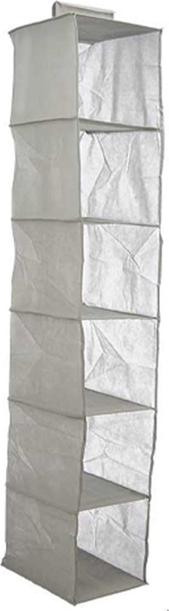 Kipit Kledingkast organizer - 6 vaks - grijs - 25 x 25 x 138 cm - ruimtebesparend/hangend