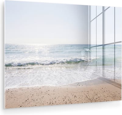 MuchoWow® Glasschilderij 40x30 cm - Schilderij acrylglas - Strand - Water - Turquoise - Foto op glas - Muurdecoratie woonkamer - Wanddecoratie slaapkamer - Schilderijen
