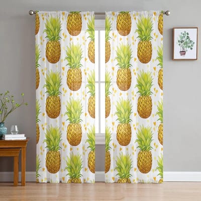 Ananas Handgeschilderde Tule Gordijnen Woonkamer Keuken Chiffon Gordijn Slaapkamer Balkon Transparant Gordijn Mode Woondecoratie 135W x 114H(cm) white