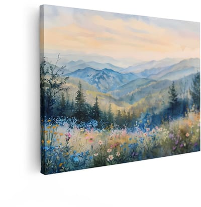 Artaza Canvas Schilderij Berglandschap - 120x90 cm - Wanddecoratie Bloemenweide - Muurdecoratie Aquarel Natuur - Schilderijen Op Canvas Woonkamer