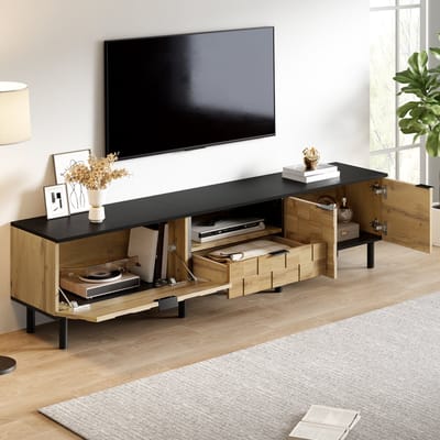 MODENUIT Tv-Meubel - Mozaïekfront Met 2 Deuren, Lade En Open Vak - Woonkamer - Spaanplaat Naturel - 170x35x44,5 Cm
