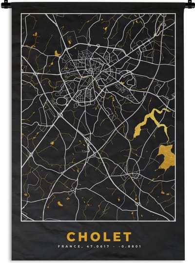 Wandkleed - Wanddoek - Stadskaart – Cholet - Plattegrond – Kaart – Frankrijk - 120x180 cm - Wandtapijt