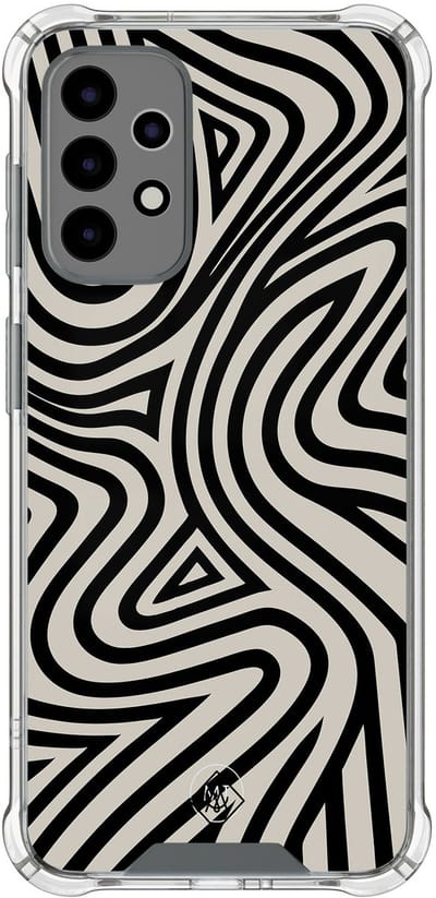 Hoesje (shockproof) geschikt voor Samsung Galaxy A52 5G - Groovy lines - Extra sterke case - TPU/polycarbonaat - Print - Zwart, Wit, Transparant
