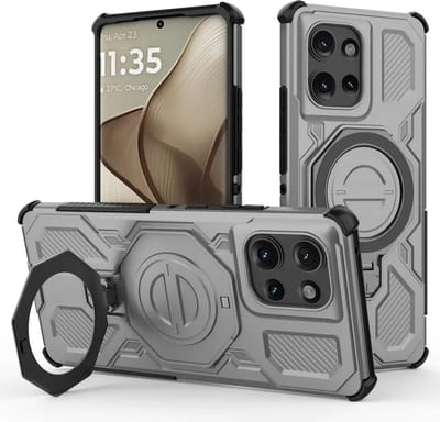 Hoesje geschikt voor Motorola Edge 50 | Compatibel met MagSafe / Qi2 | 360° Draaibare Magnetische Standaard | Back Cover Kickstand Ring | Grijs