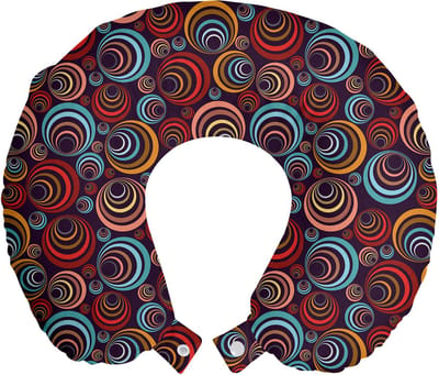 ABAKUHAUS Abstract reiskussen met neksteun, cirkelvormige spiraalvormen, schuimrubberen reisaccessoire voor vliegtuig en auto, 30x30 cm, veelkleurig