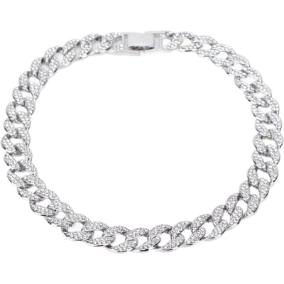Collier cubain pour homme de 40 cm, bijou en diamant, style hip-hop, chaîne à maillons cubains Miami, argent argenté