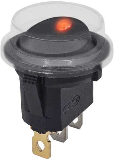 ProRide Wipschakelaar ON-OFF KCD2-12 - met Beschermkapje - 3 pins - Rond - 12V/20A - LED indicator Rood