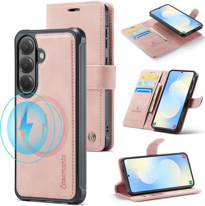 Casemania Hoesje Geschikt voor Samsung Galaxy S26 - Pale Pink - Kunstleer 2 in 1 Afneembare Bookcase - Geschikt voor MagSafe - Magnetische Telefoonhoesje met Pasjeshouder en Standaardfunctie
