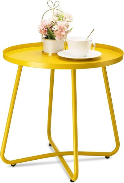 SnelShoppen - Weerbestendige Outdoor Bijzettafel van Staal - Kleine Ronde Metalen Bijzettafel voor Patio, Tuin, Balkon - Geel - Perfect voor Feest, Ca