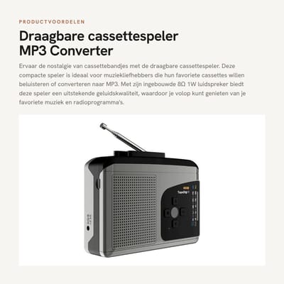 Dailygoods- Cassettespeler Draagbaar - MP3 Converter - AM/FM Radio - 8Ω 1W Luidspreker - Compact - Opnamefunctie - Tape Recorder