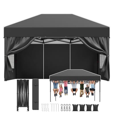 Devoko Luxe Partytent Waterdicht & UV - Easy Up opvouwbaar Tuinpaviljoen 3x4.5 m met 4 Zijwanden – Opbergtas – Geschikt voor feesten-kamperen-tuin-terras – Grijs