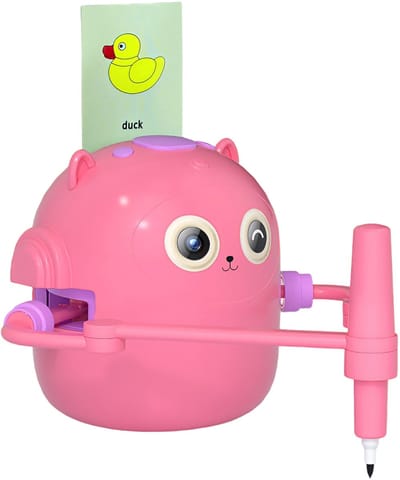 Kindertekenrobot, geschikt voor kinderen van 3 tot 8 jaar, met spraakinteractie en educatieve tekenfuncties. Inclusief 100 kaarten, 12 kleurpotloden en muziek. Ideaal cadeau voor jongens en meisjes.