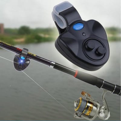 Mini 6x8x2.3cm pêche son-lumière alarme dispositif alerte cloche Clip-On canne à pêche E