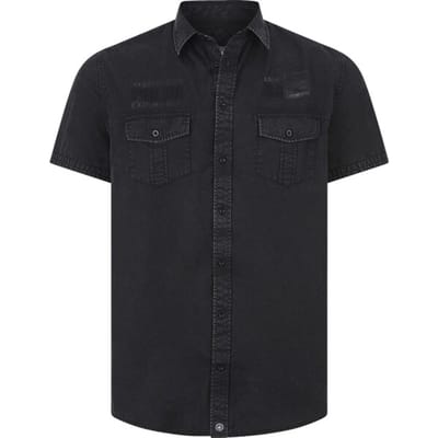 Jan Vanderstorm herren Overhemd Met Korte Mouwen - 41/42 - donkergrijs - Plus Size