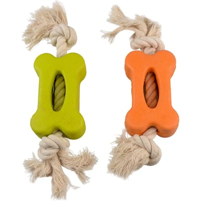 Duvoplus - Speelgoed Voor Dieren - Hond - Eco Rubber Vlak Been Bamboe/rijst + Katoen 27x6,5x3,8cm Gemengde Kleuren - 1st