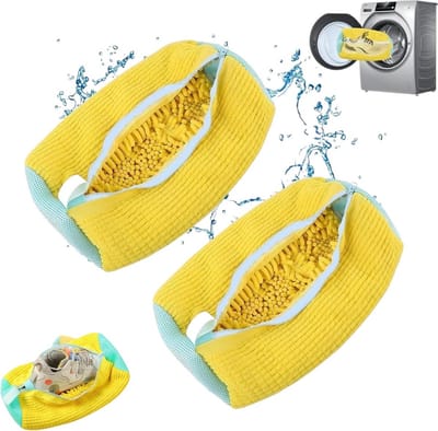 2-pack wasmachine schoenenzakken, herbruikbare schoonmaak schoenenzakken, schoen schoonmaak zakken met rits, mesh waszakken, geschikt voor de meeste soorten en maten schoenen (geel)