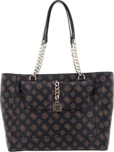 GUESS Schoudertas Tiberia Tote Mocha Logo Donkerbruin