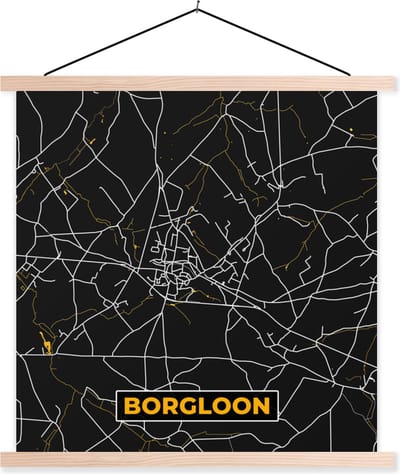 Posterhanger incl. Poster 40x40 cm - Schoolplaat - Kaart - Borgloon - Goud - Stadskaart - Plattegrond - Textielposter - Blanke latten - Stadskaart